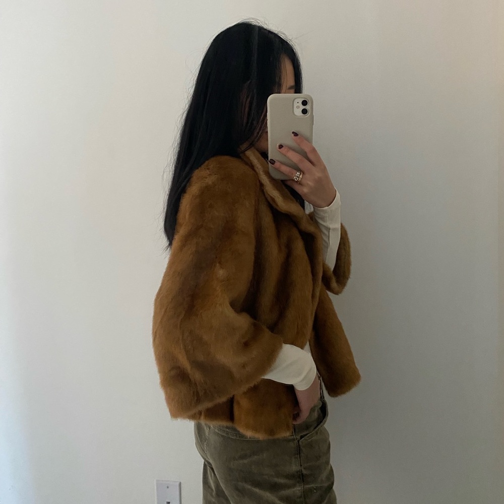 Vintage Calvin Klein Caramel Faux Fur coat.